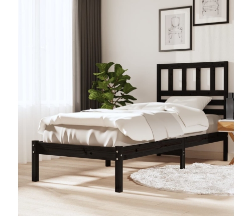 Estructura de cama sin colchón madera de pino negro 100x200 cm