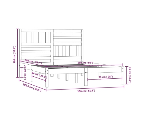 vidaXL Estructura de cama madera maciza de pino blanco 150x200 cm