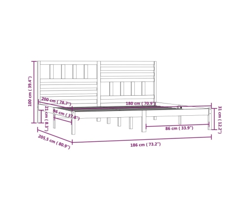 vidaXL Estructura de cama de madera maciza negra 180x200 cm