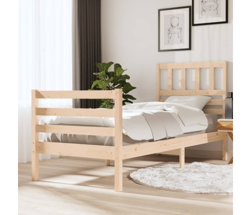 Estructura de cama individual pequeña madera maciza 75x190 cm