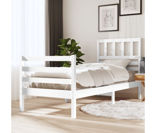 Estructura de cama individual madera maciza blanco 75x190 cm