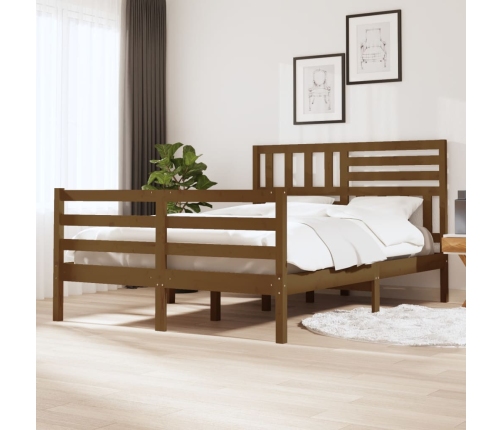 Estructura de cama doble madera maciza marrón miel 120x190 cm