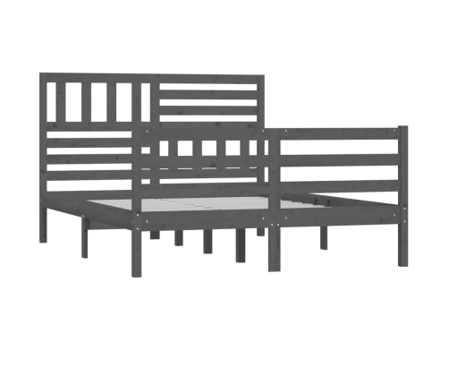 Estructura de cama doble madera maciza gris 135x190 cm