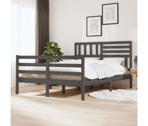 Estructura de cama doble madera maciza gris 135x190 cm