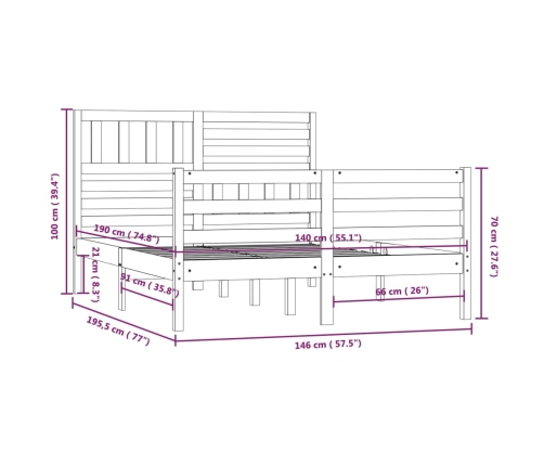 vidaXL Estructura de cama madera maciza 140x190 cm