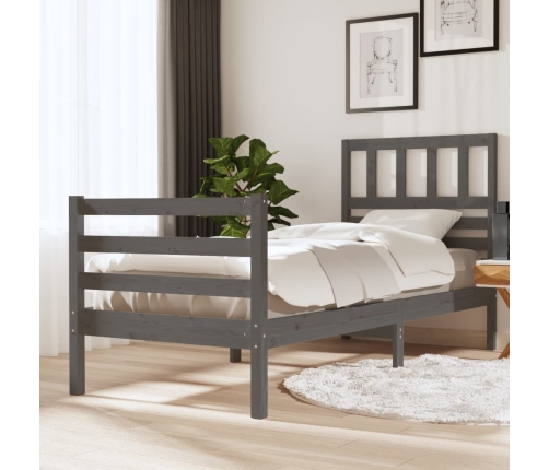 vidaXL Estructura de cama madera maciza gris 90x200 cm