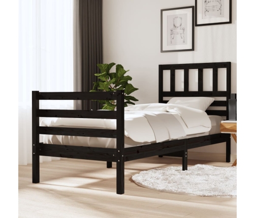 vidaXL Estructura de cama madera maciza negro 90x200 cm