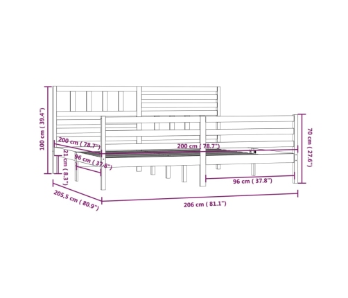 vidaXL Estructura de cama de madera maciza gris 200x200 cm
