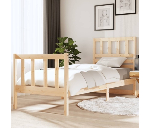 Estructura de cama individual pequeña madera maciza 75x190 cm