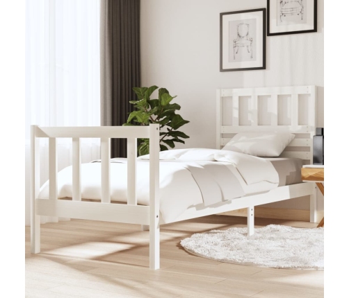 Estructura de cama individual madera maciza blanco 75x190 cm