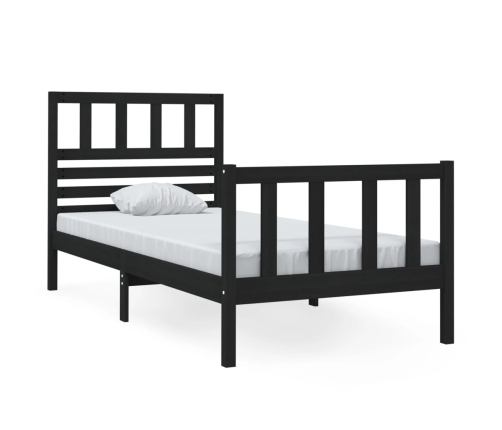 Estructura cama madera maciza individual negro 75x190 cm