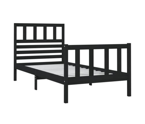 Estructura cama madera maciza individual negro 75x190 cm