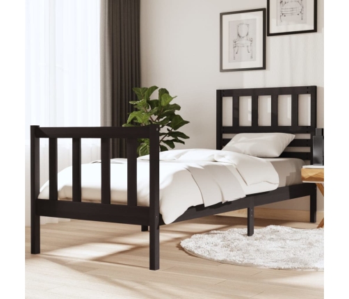 Estructura cama madera maciza individual negro 75x190 cm