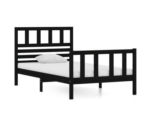 Estructura de cama individual de madera maciza negro 90x190 cm