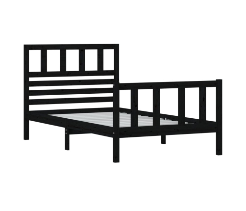 Estructura de cama individual de madera maciza negro 90x190 cm