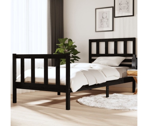 Estructura de cama individual de madera maciza negro 90x190 cm