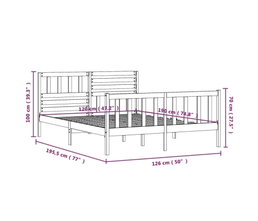 Estructura de cama doble pequeña de madera maciza 120x190 cm