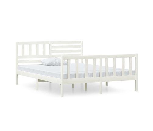 Estructura cama doble pequeña madera maciza blanco 120x190 cm