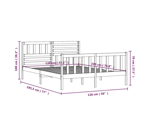 Estructura cama doble pequeña madera maciza blanco 120x190 cm