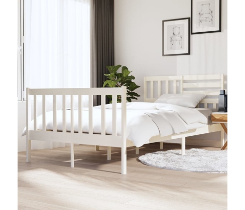 Estructura cama doble pequeña madera maciza blanco 120x190 cm