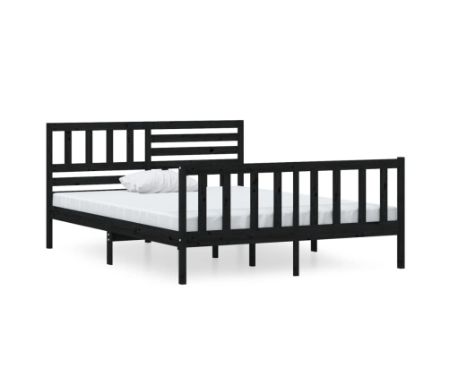 Estructura cama doble pequeña madera maciza negro 120x190 cm