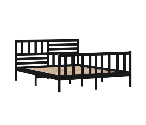 Estructura cama doble pequeña madera maciza negro 120x190 cm