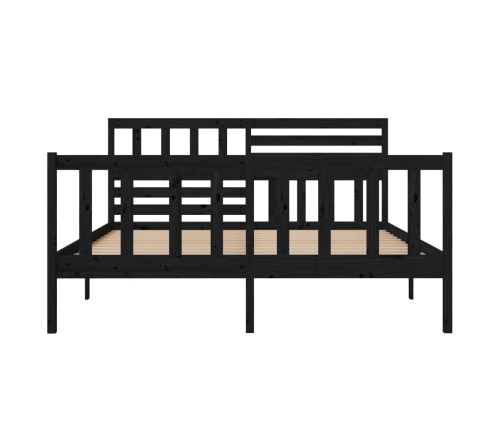 Estructura cama doble pequeña madera maciza negro 120x190 cm