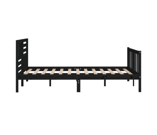 Estructura cama doble pequeña madera maciza negro 120x190 cm