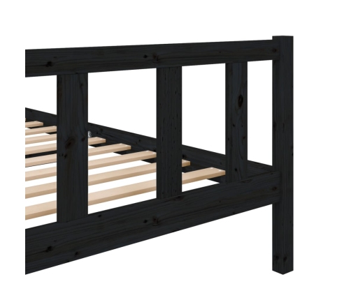 Estructura cama doble pequeña madera maciza negro 120x190 cm