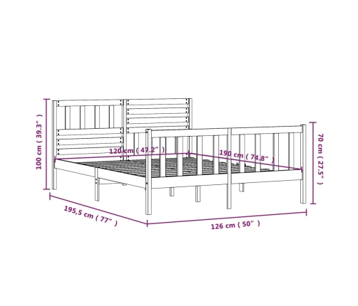 Estructura cama doble pequeña madera maciza negro 120x190 cm