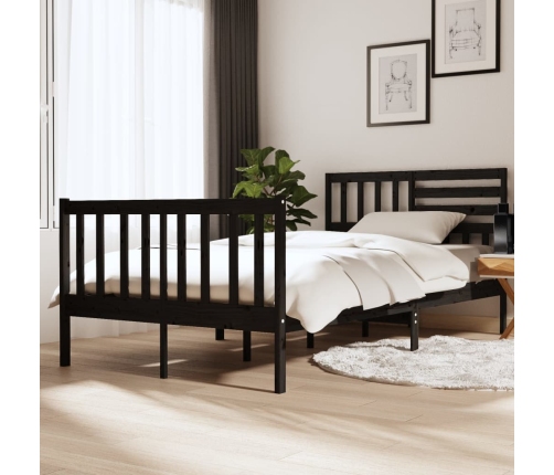 Estructura cama doble pequeña madera maciza negro 120x190 cm