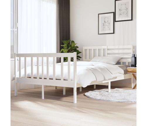 Estructura de cama doble de madera maciza blanco 135x190 cm