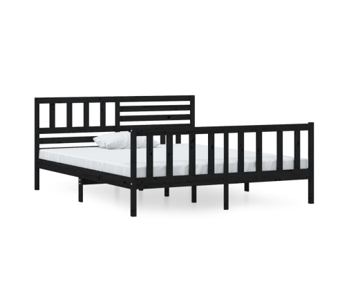 Estructura de cama doble de madera maciza negro 135x190 cm