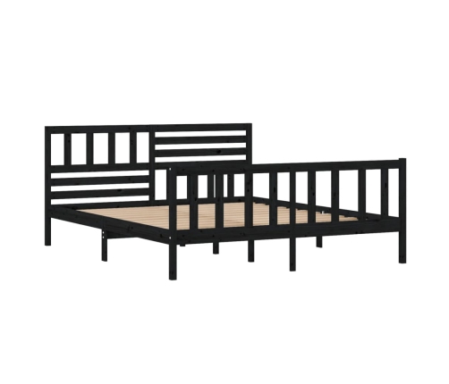 Estructura de cama doble de madera maciza negro 135x190 cm