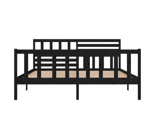 Estructura de cama doble de madera maciza negro 135x190 cm