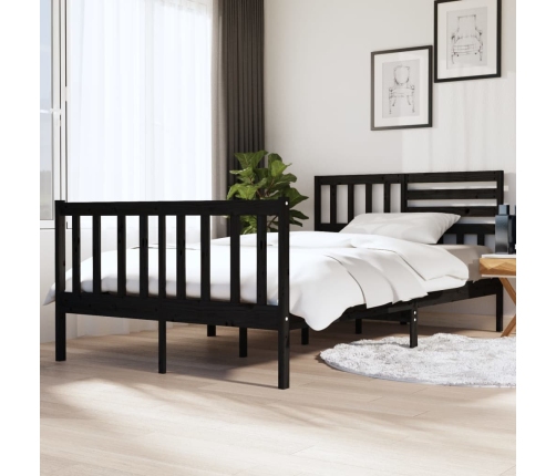 Estructura de cama doble de madera maciza negro 135x190 cm