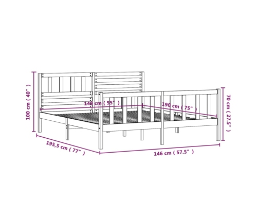 Estructura de cama de madera maciza 140x190 cm