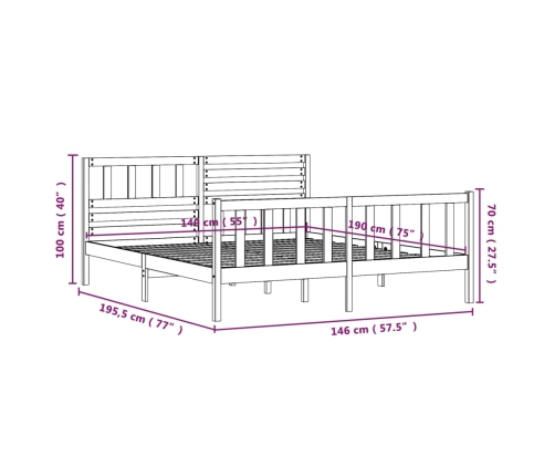 Estructura de cama de madera maciza blanca 140x190 cm