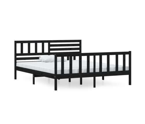 Estructura de cama de madera maciza negra 140x190 cm