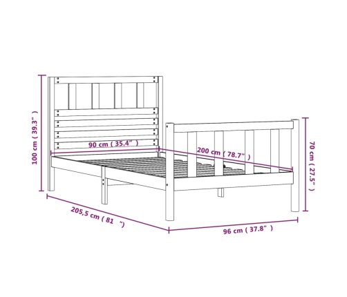 Estructura de cama madera maciza 90x200 cm