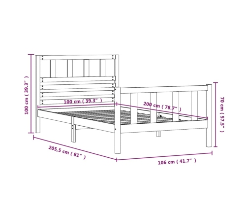 Estructura de cama madera maciza 100x200 cm