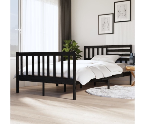 Estructura de cama de madera maciza negra 120x200 cm