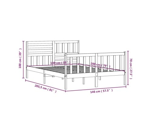 Estructura de cama de madera maciza 140x200 cm