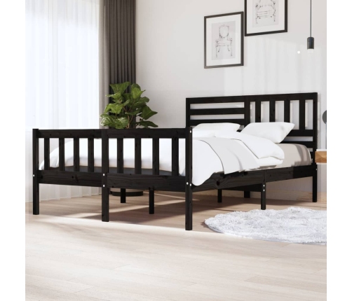 Estructura de cama de madera maciza negra 140x200 cm