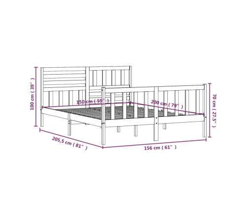 Estructura de cama de madera maciza marrón miel 150x200 cm