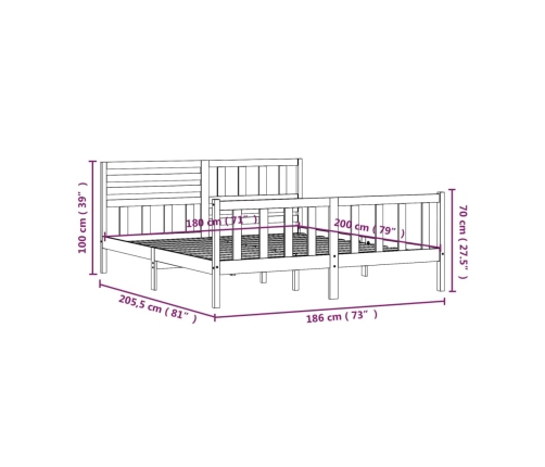 Estructura de cama de madera maciza super king 180x200 cm