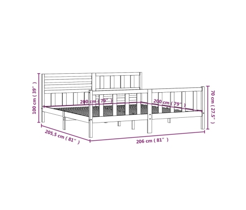 Estructura de cama de madera maciza 200x200 cm