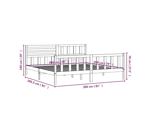 Estructura de cama madera maciza marrón miel 200x200 cm