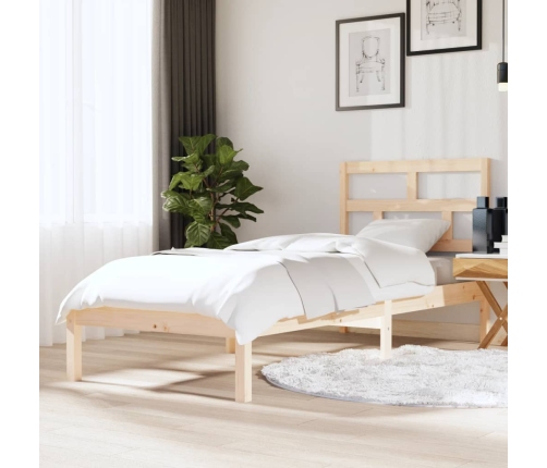 Estructura de cama individual pequeña madera maciza 75x190 cm