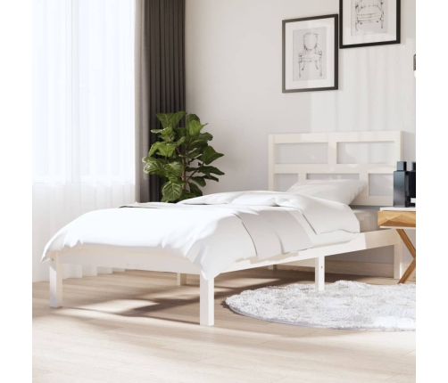 Estructura de cama individual de madera maciza blanco 90x190 cm